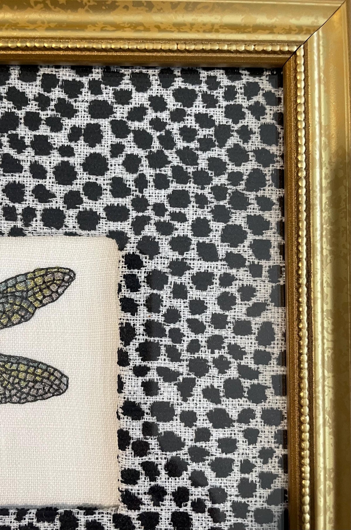 Eye catching Dragonfly surrounded by Ballard Designs Tully Ebony Fabric Mat