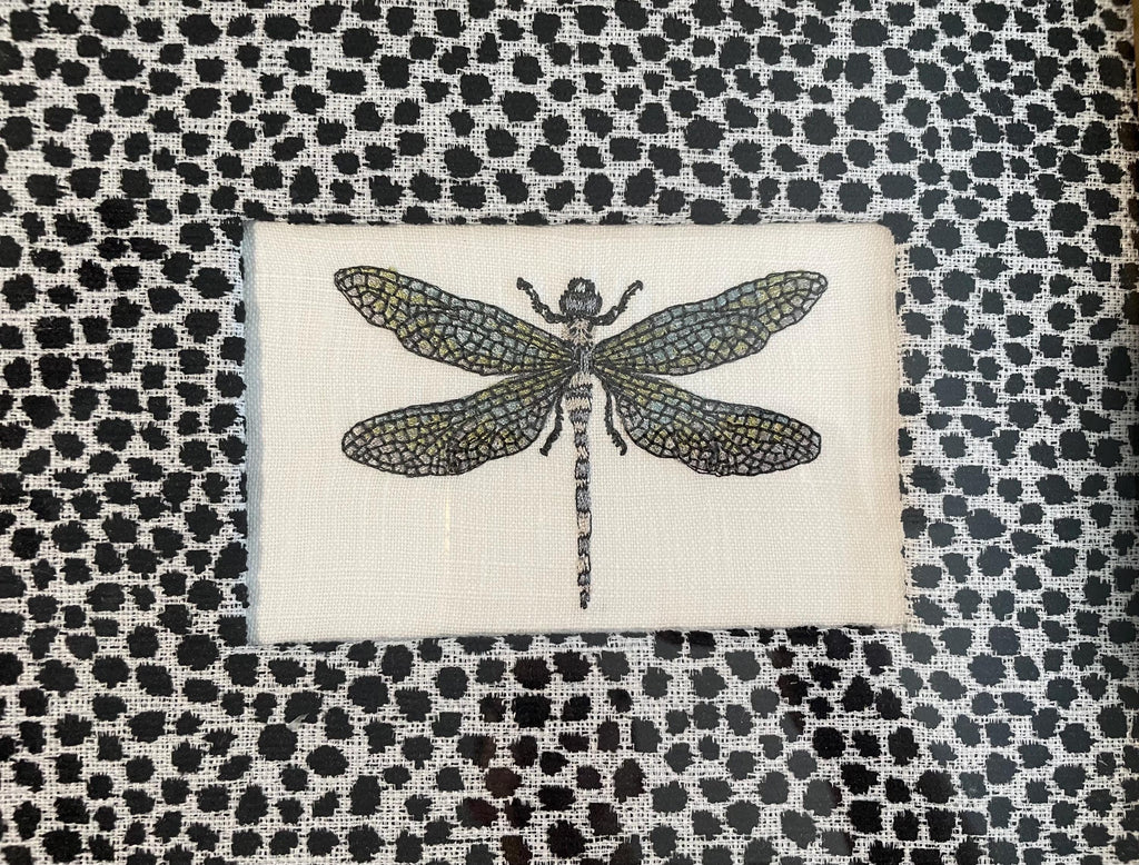 Eye catching Dragonfly surrounded by Ballard Designs Tully Ebony Fabric Mat
