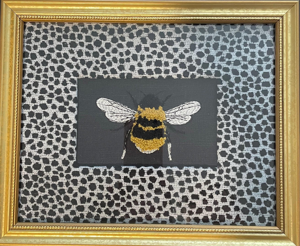 Embroidered Bee Wall Decor – Ballard Designs Fabric Mat, Gold Frame