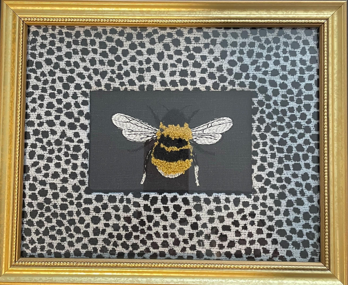 Embroidered Bee Wall Decor – Ballard Designs Fabric Mat, Gold Frame