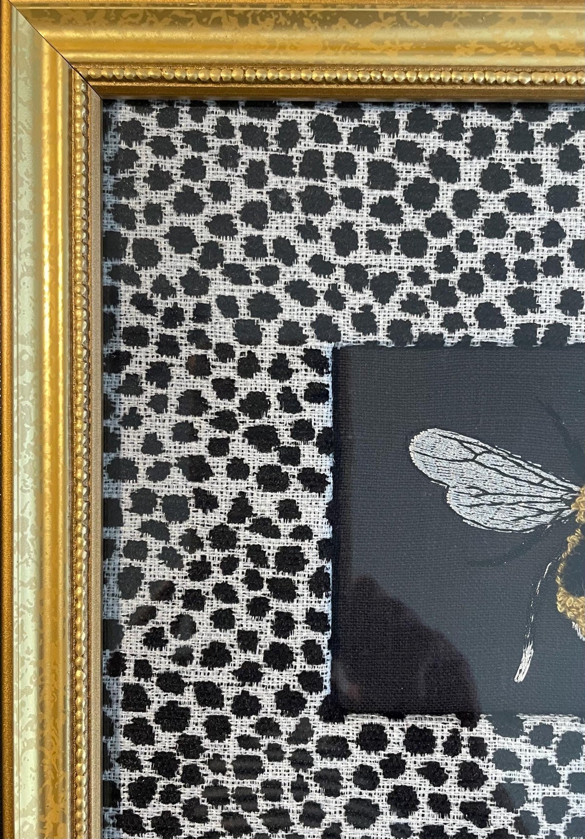 Embroidered Bee Wall Decor – Ballard Designs Fabric Mat, Gold Frame