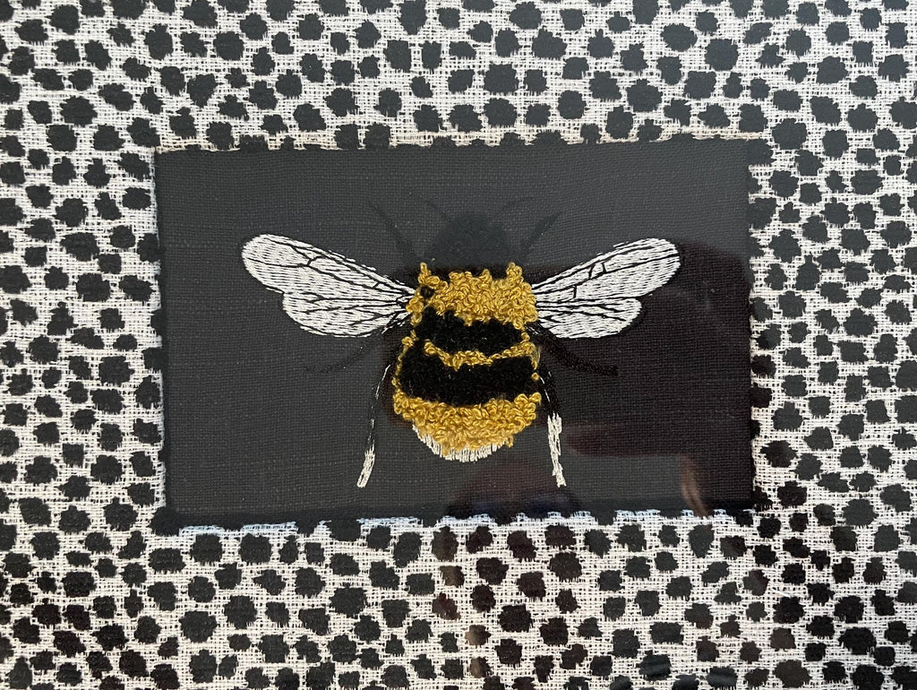 Embroidered Bee Wall Decor – Ballard Designs Fabric Mat, Gold Frame