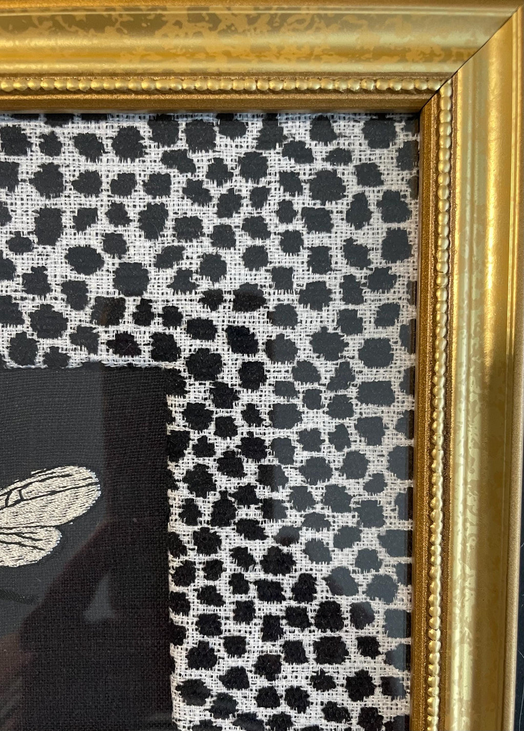 Embroidered Bee Wall Decor – Ballard Designs Fabric Mat, Gold Frame