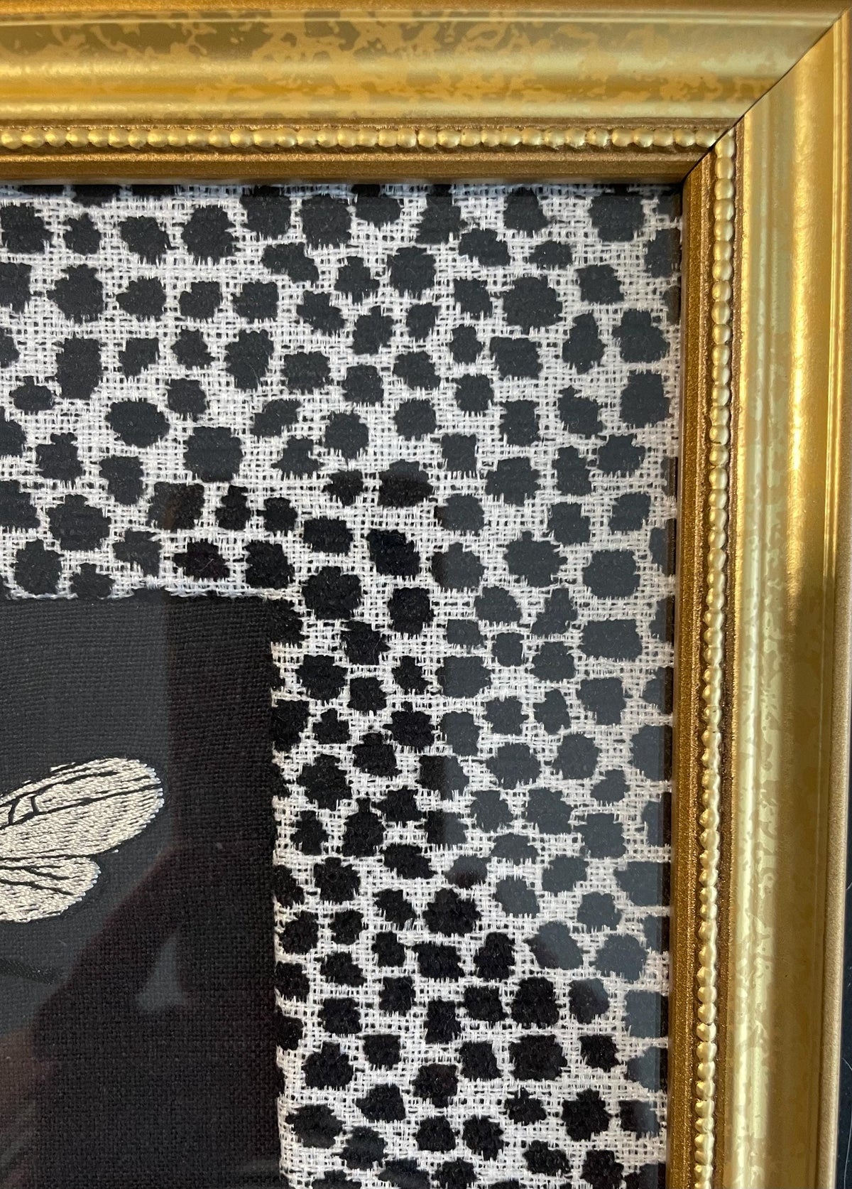 Embroidered Bee Wall Decor – Ballard Designs Fabric Mat, Gold Frame