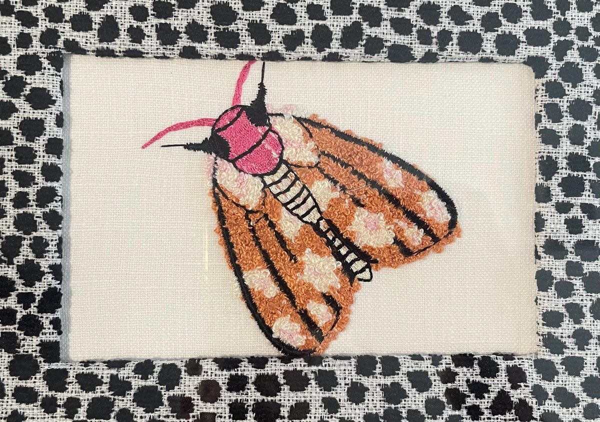 Ballard Designs Ebony Tully fabric matting with adorable embroidered Moth in the center!