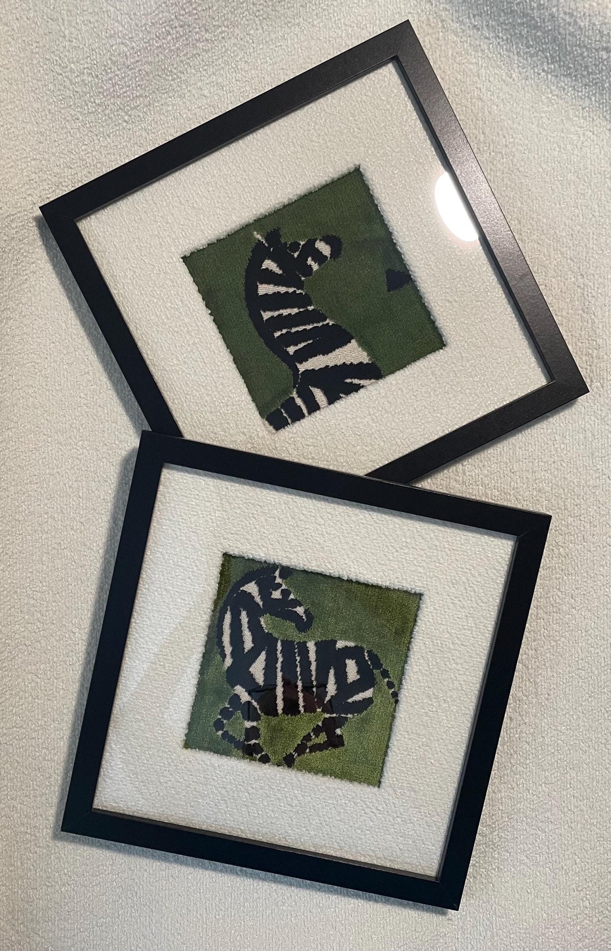 Velvet Zebra Gallery Wall Set of 4 | White Boucle Mat | 11 x 11 Frames Unique Wall Decor