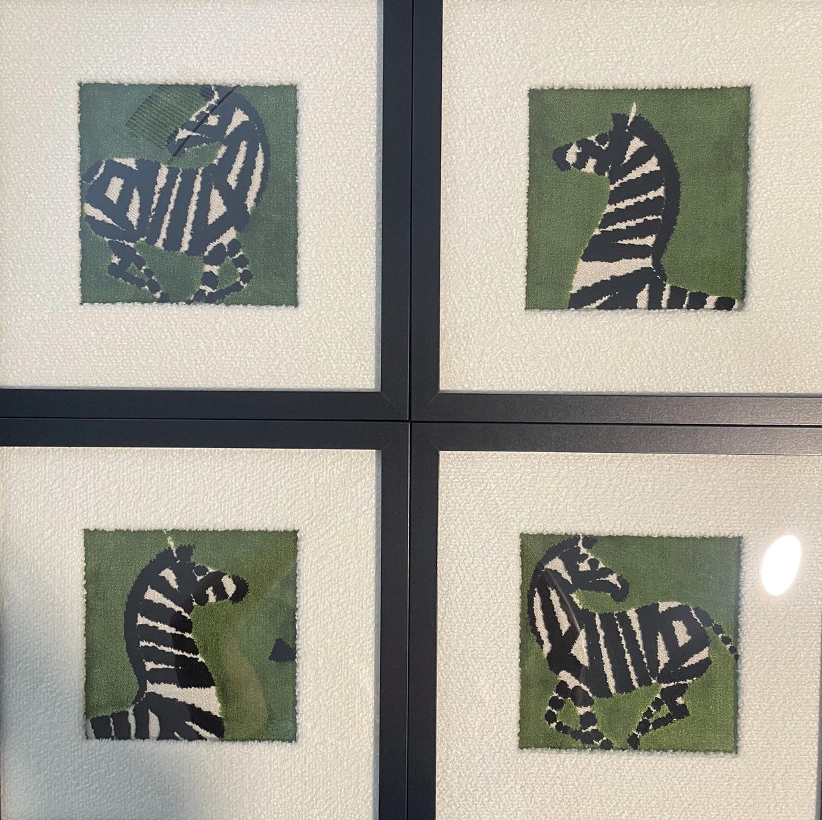 Velvet Zebra Gallery Wall Set of 4 | White Boucle Mat | 11 x 11 Frames Unique Wall Decor