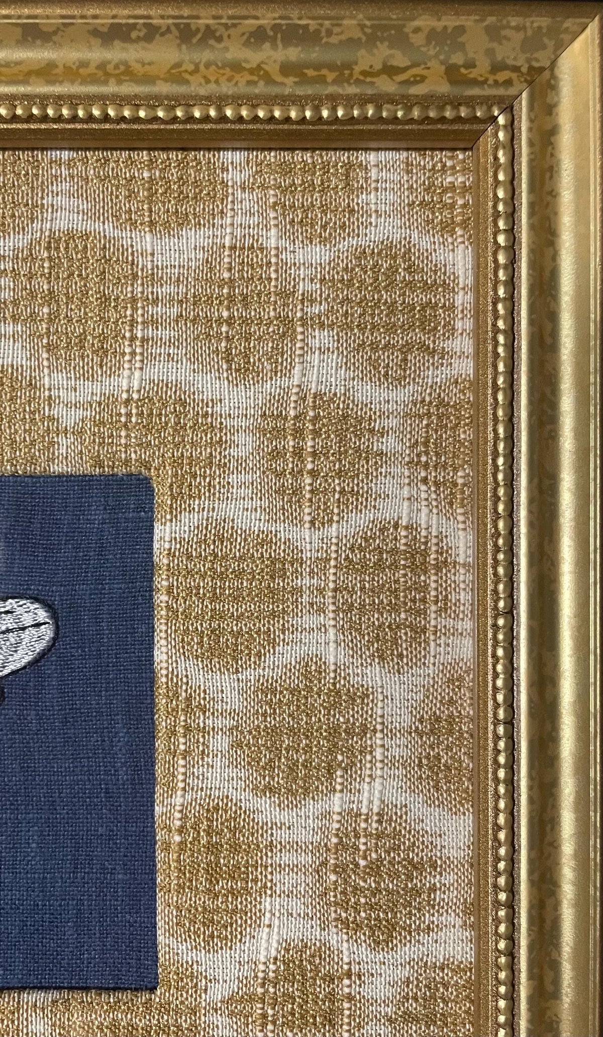 Mia Dijon Ballard Designs honeycomb fabric mat with adorable embroidered/boucle blue bee