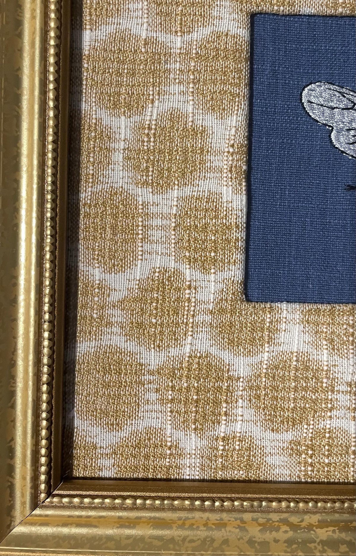 Mia Dijon Ballard Designs honeycomb fabric mat with adorable embroidered/boucle blue bee
