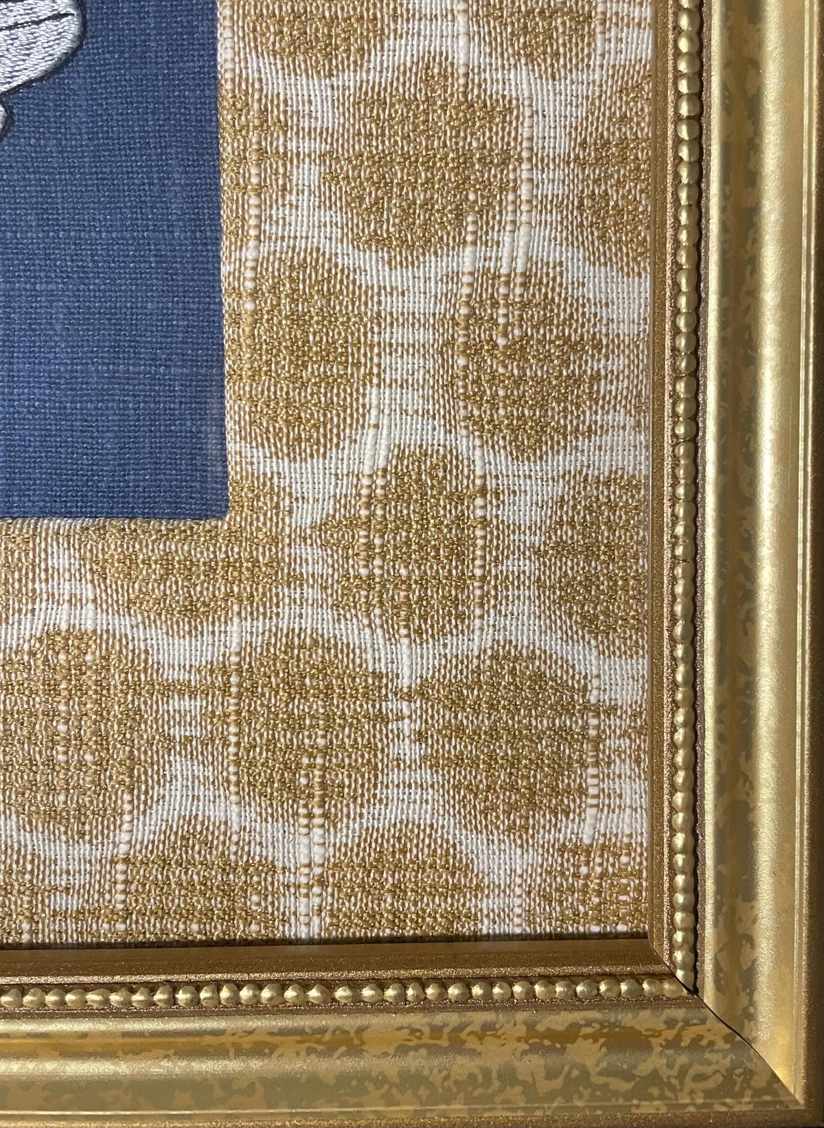 Mia Dijon Ballard Designs honeycomb fabric mat with adorable embroidered/boucle blue bee