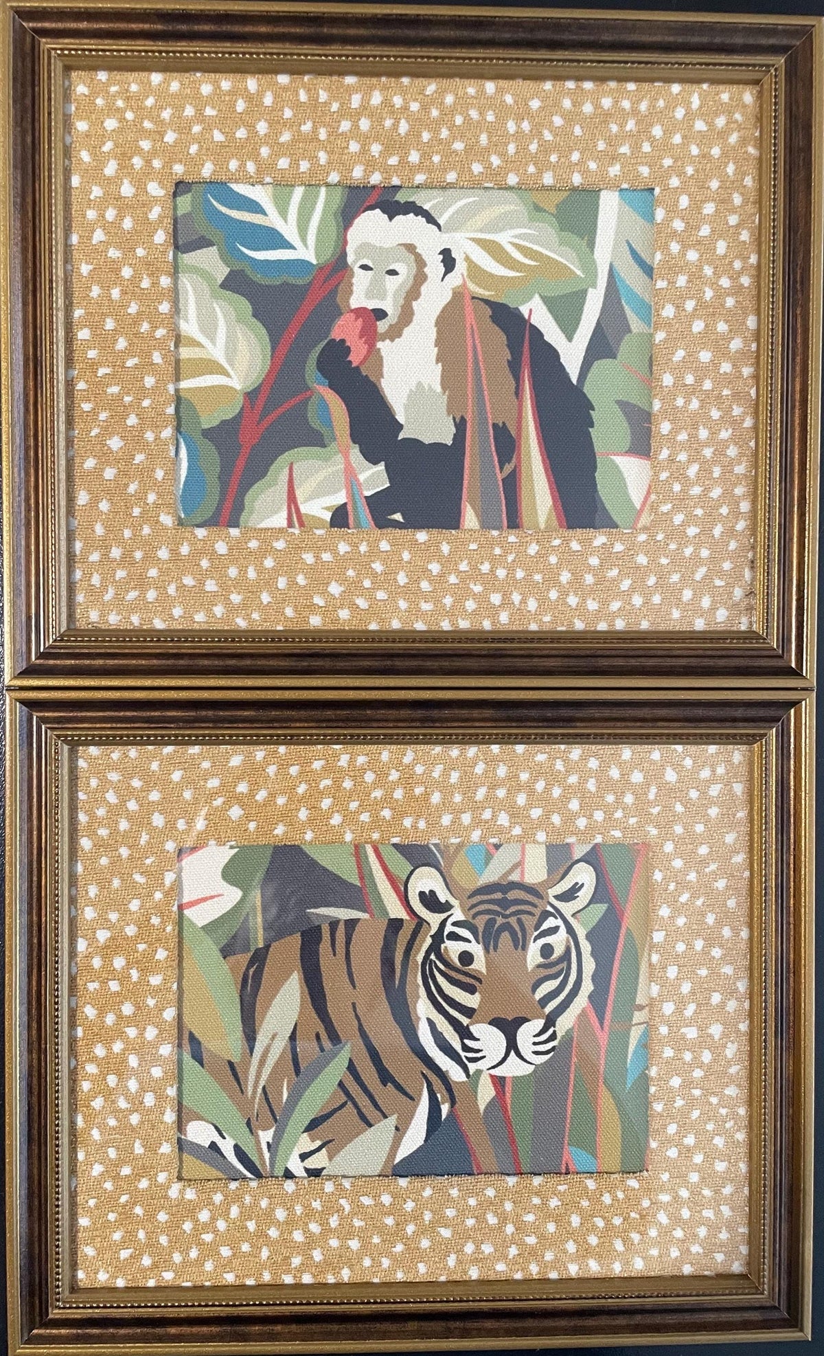 Pair of Safari Fabric Art Prints – Tiger, Monkey, Jungle Decor