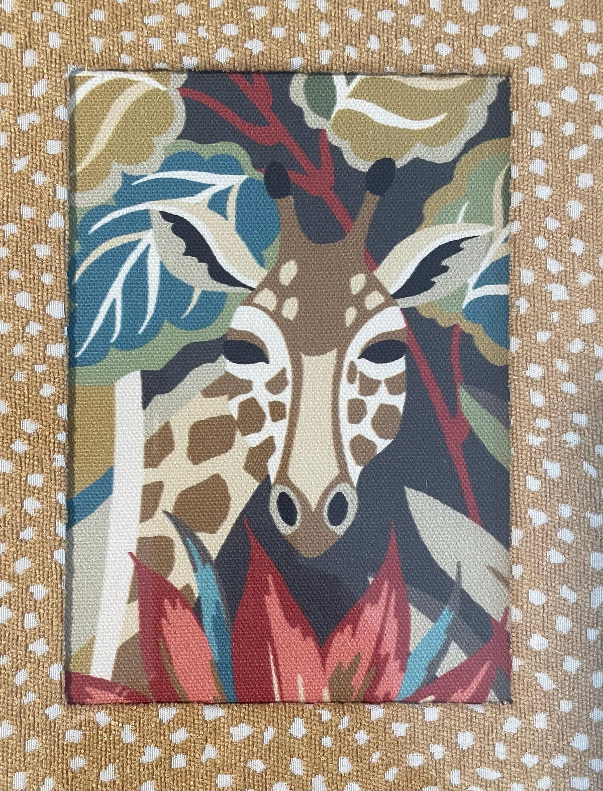 Pair of Kinablu Fabric Safari Art – Giraffe, Zebra, Tropical Leaves