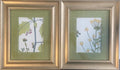 Pair of Ballard Designs Isabella Fabric Art, Gold Frame with custom Olive Linen matting
