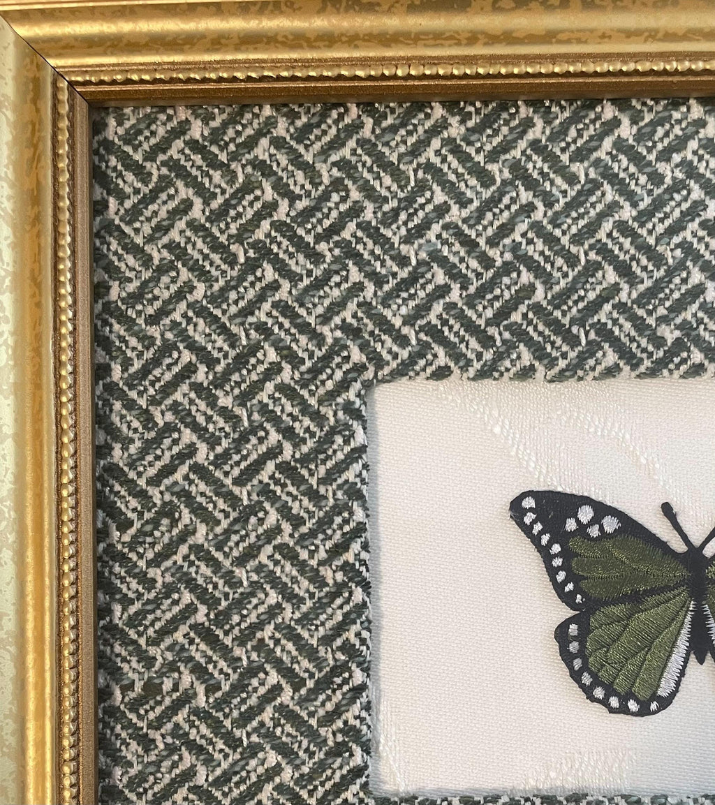 Framed Embroidered Butterfly Applique - Ballard Designs Emyrs Stem Fabric Mat, Nature Decor