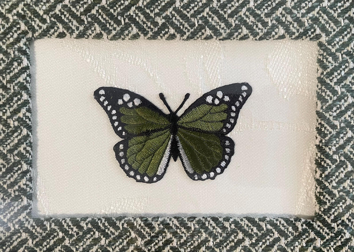 Framed Embroidered Butterfly Applique - Ballard Designs Emyrs Stem Fabric Mat, Nature Decor