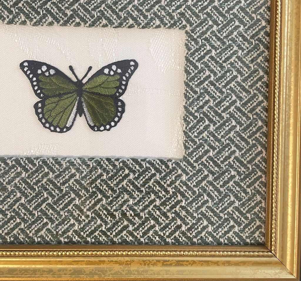 Framed Embroidered Butterfly Applique - Ballard Designs Emyrs Stem Fabric Mat, Nature Decor