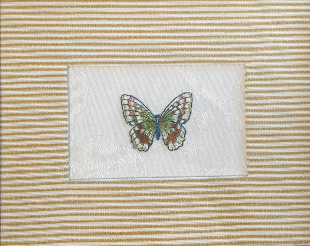 Embroidered Butterfly Art: Custom Framed Ballard Designs Biff Mustard Fabric