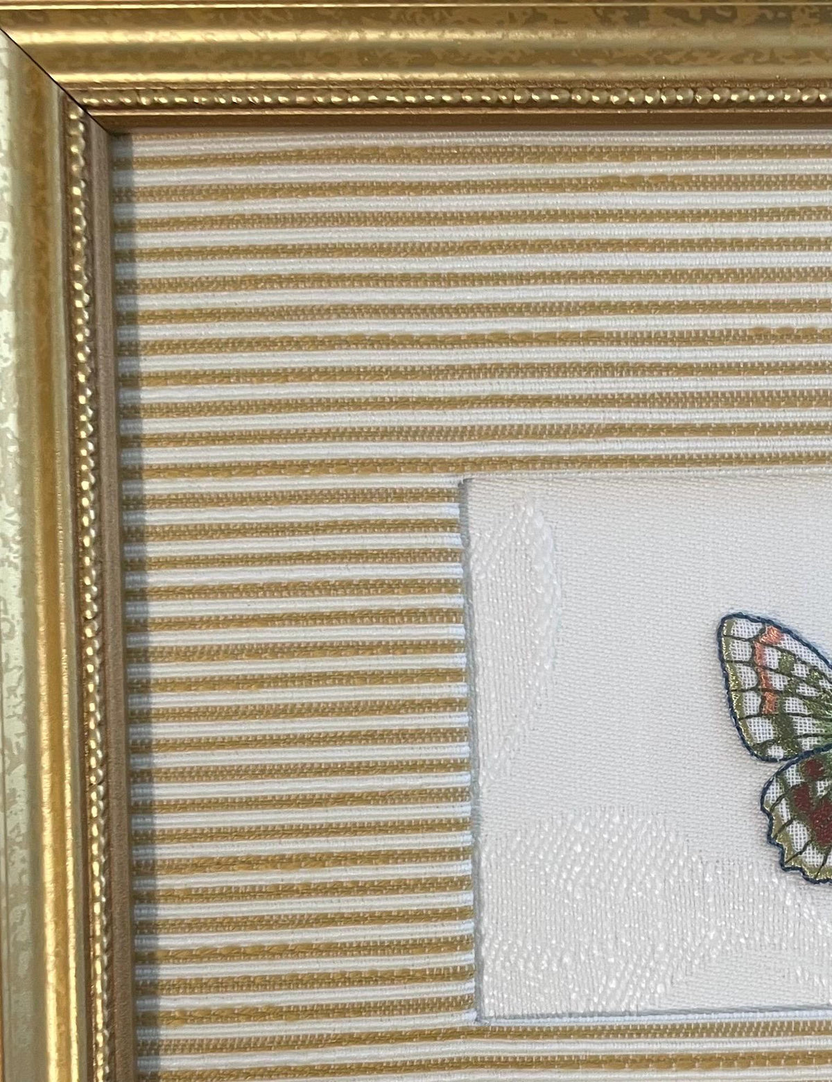 Embroidered Butterfly Art: Custom Framed Ballard Designs Biff Mustard Fabric