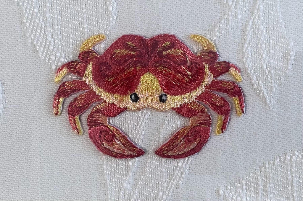 Embroidered adorable Crab Art: Custom Framed Ballard Designs Biff Mustard Fabric