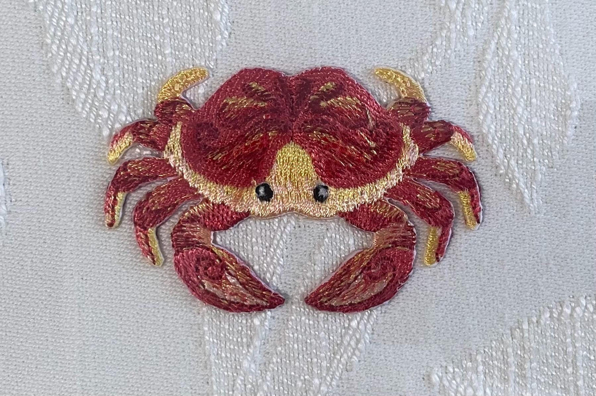 Embroidered adorable Crab Art: Custom Framed Ballard Designs Biff Mustard Fabric