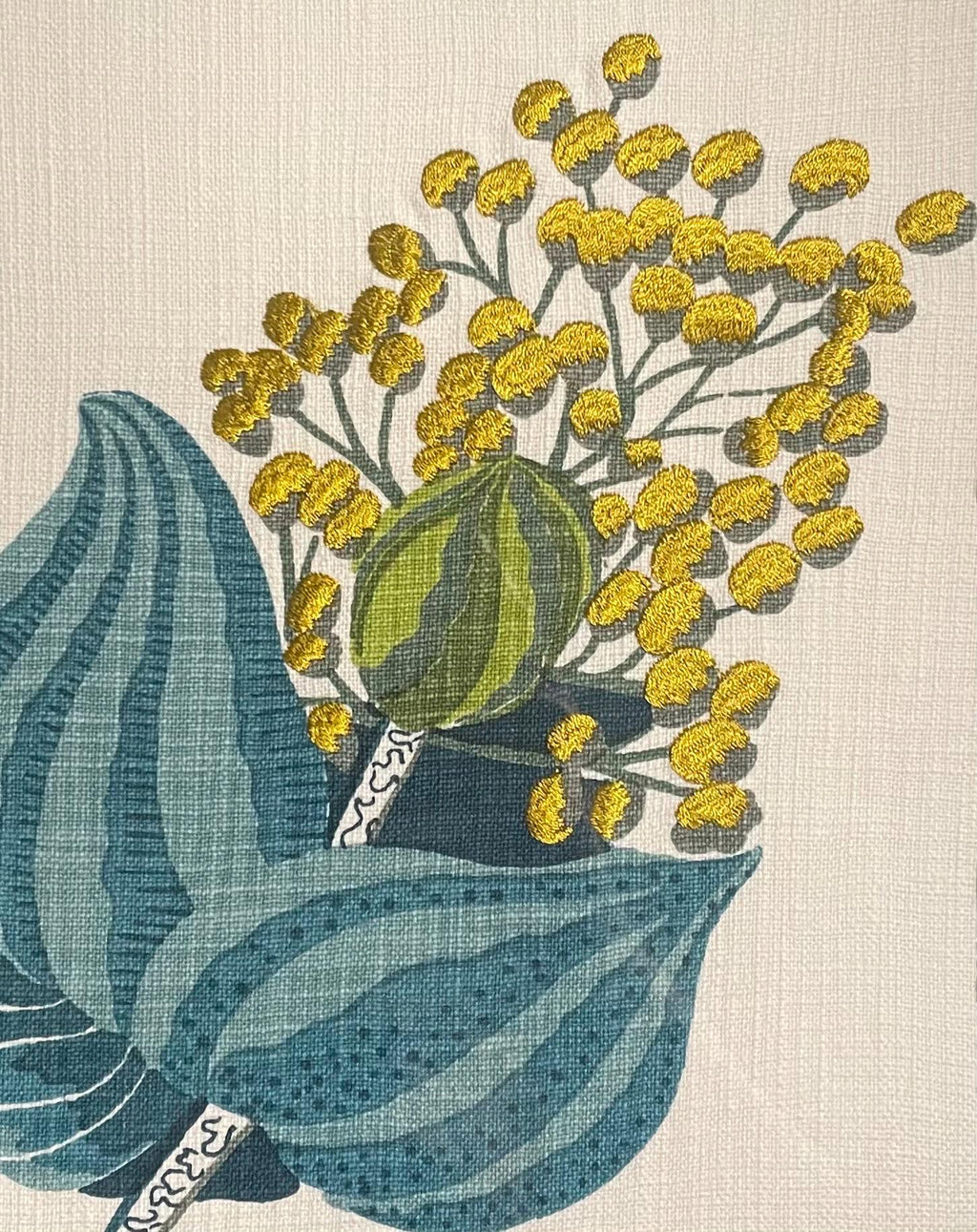Ballard Designs Emmie Blue Botanical Fabric Art Pair - Gold Framed Wall Decor Set of 2