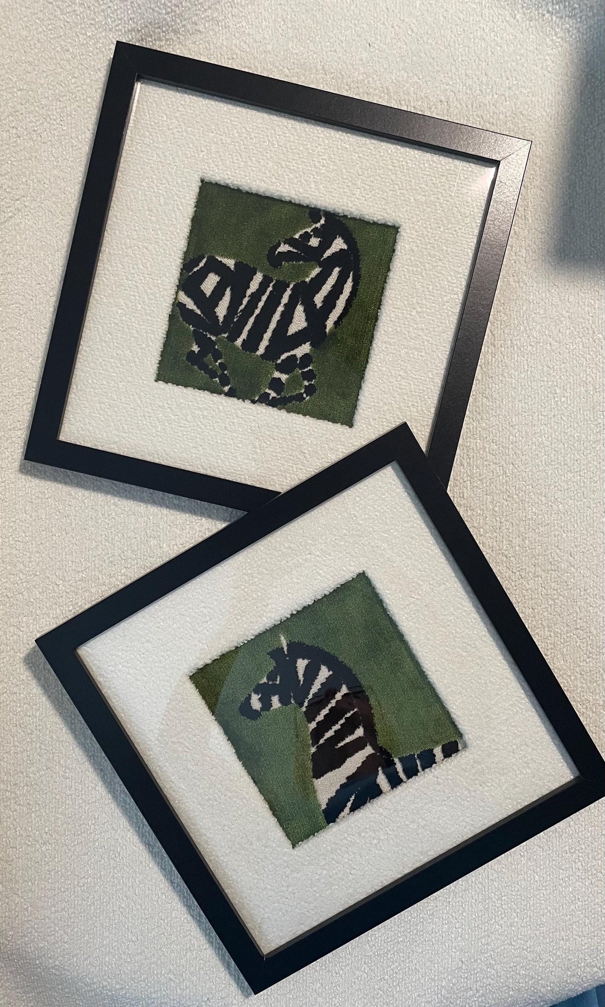 Velvet Zebra Gallery Wall Set of 4 | White Boucle Mat | 11 x 11 Frames Unique Wall Decor