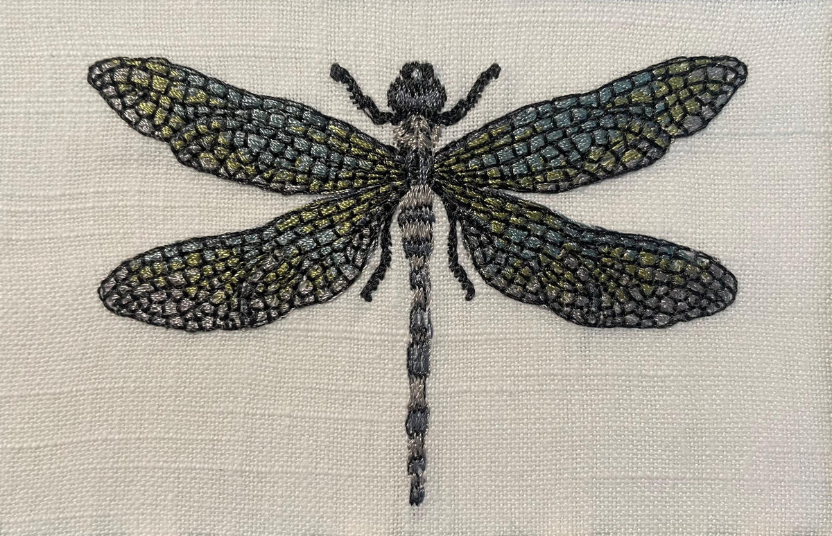 Embroidered Dragonfly Art – Schumacher Queen B Mat, Gold Frame (9.125" x 11.125")