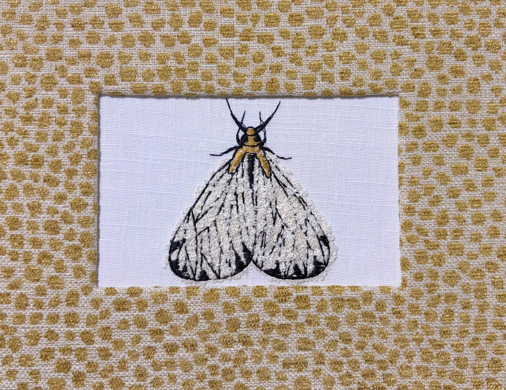 Embroidered Moth Wall Art | Tully Goldenrod Ballard Designs Fabric Mat