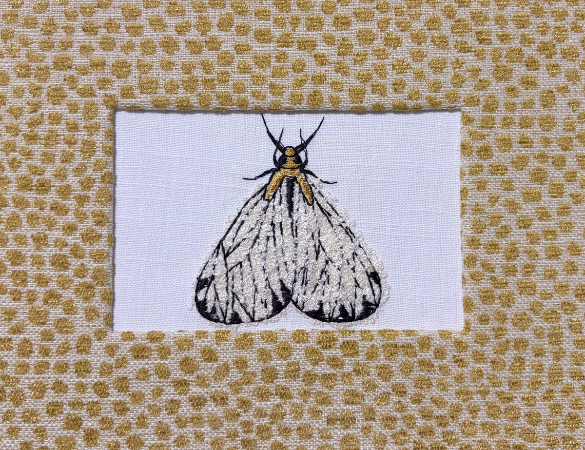 Embroidered Moth Wall Art | Tully Goldenrod Ballard Designs Fabric Mat