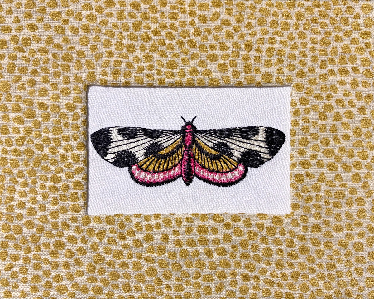 Embroidered Butterfly Moth Wall Art | Tully Goldenrod Ballard Designs Fabric Mat, Gold Frame