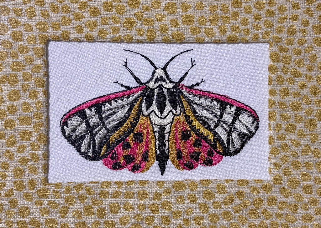 Custom Embroidered Butterfly Tiger Moth Wall Art | Tully Goldenrod Fabric Mat, Gold Frame Optional