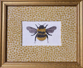 Custom Embroidered Bee Wall Art on Boucle Fabric with Goldenrod Mat, Optional Gold Frame