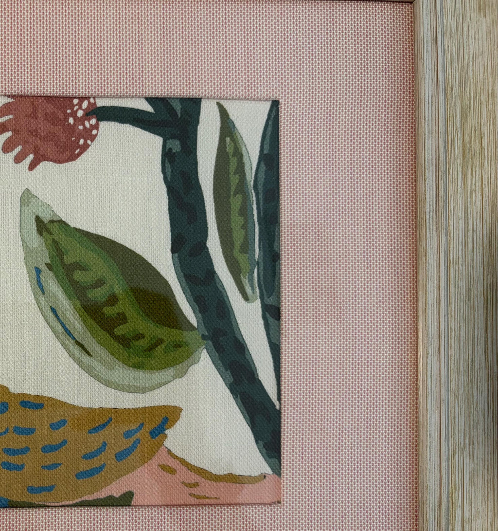 Ballard Designs Lyle Green Fabric Wall Art with Custom Pink Pedal Mat Decor