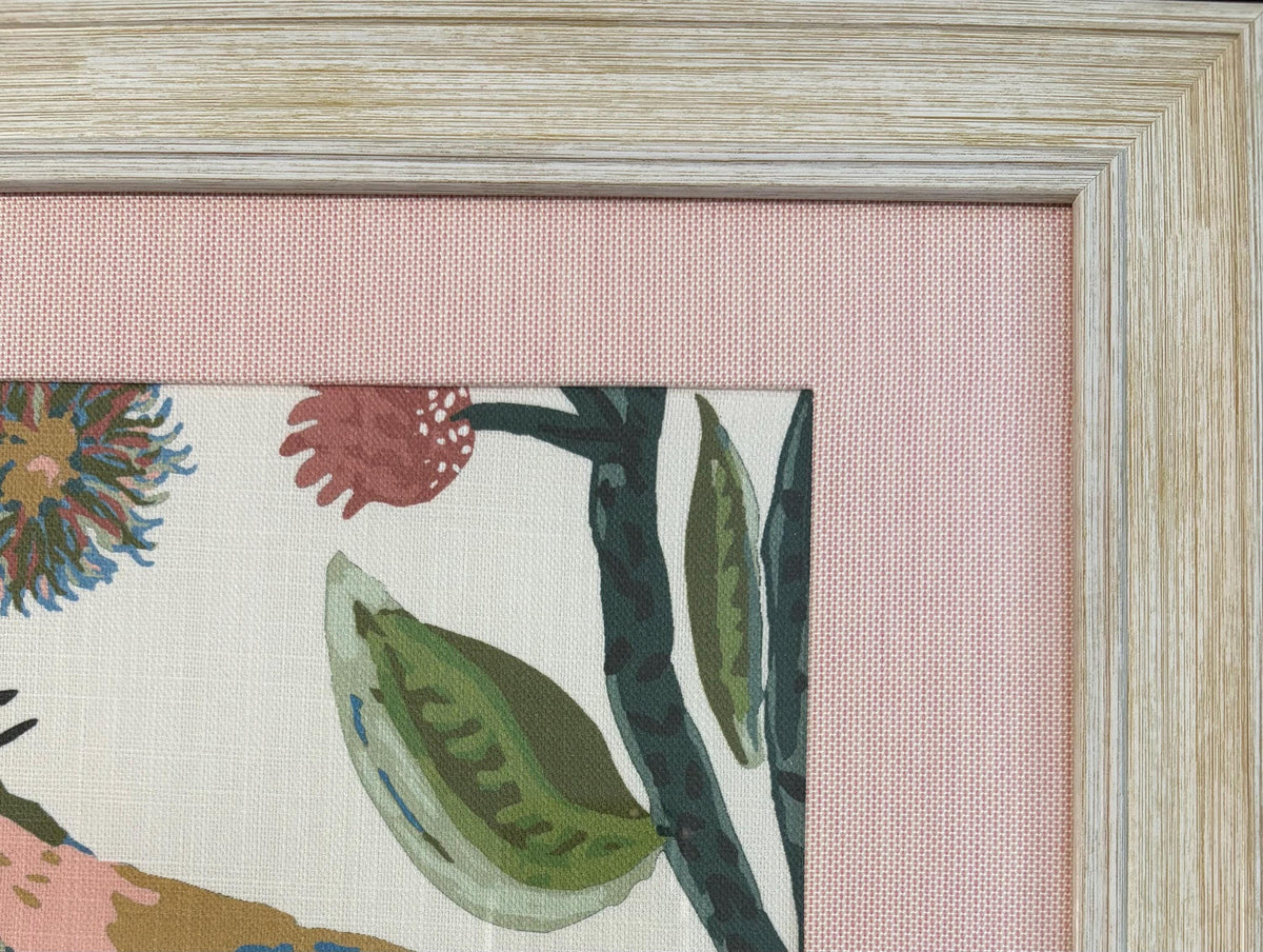 Ballard Designs Lyle Green Fabric Wall Art with Custom Pink Pedal Mat Decor