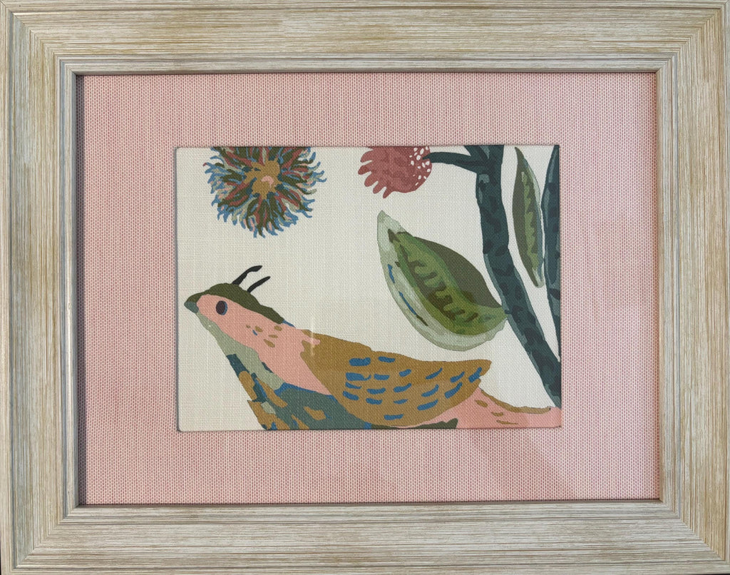 Ballard Designs Lyle Green Fabric Wall Art with Custom Pink Pedal Mat Decor