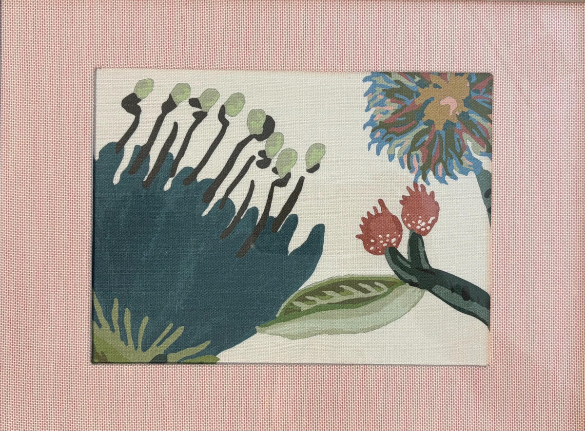 Framed-Ballard Designs Fabric Lyle Green with canvas pedal custom pink mat wall art