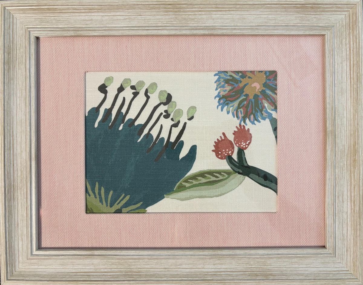 Framed-Ballard Designs Fabric Lyle Green with canvas pedal custom pink mat wall art