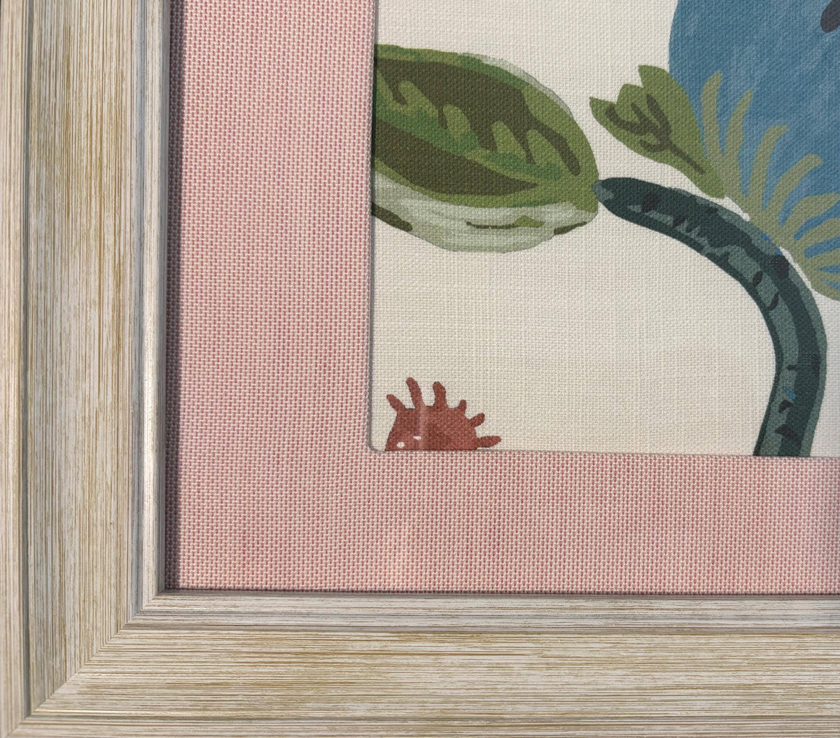 Ballard Designs Lyle Green Fabric Framed Wall Art with Canvas Pedal Custom Matting Distressed White Frame Botanical Gift