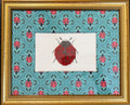 Embroidered Boucle Ladybug Art - Custom Matted Gold Frame Textile Wall Decor, 9.125" x 11.125"