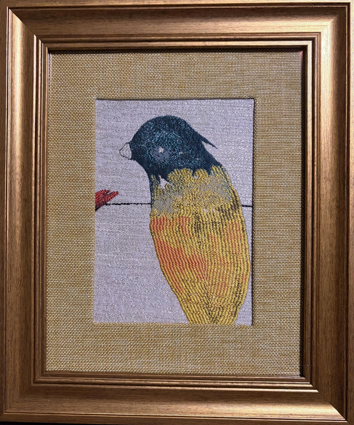 Songbird Framed Wall Art — Gold Fabric Mat 10 x 12 Bird Lover Unique Gift