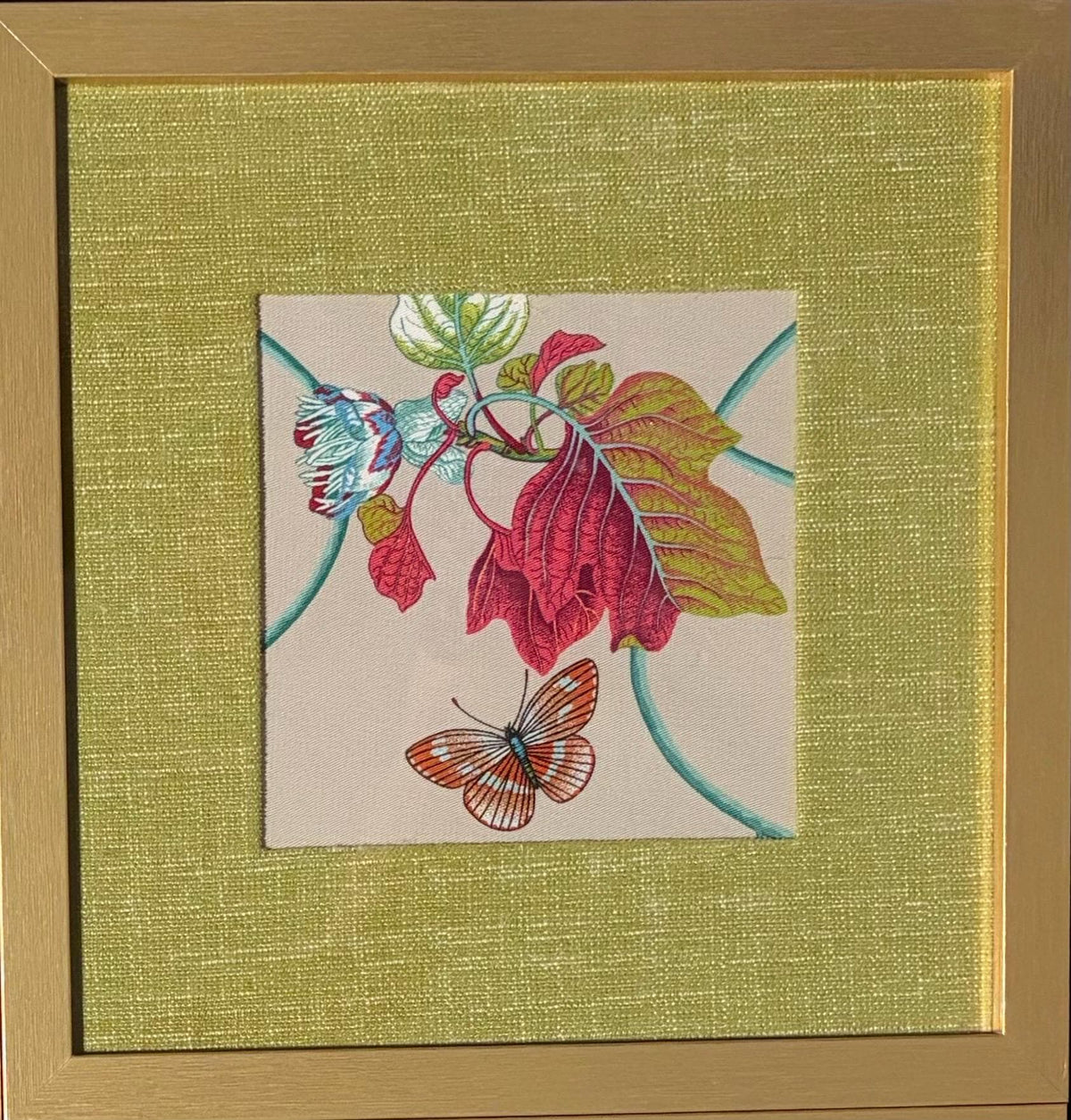 Set of 4 Fabric Mats - P. Kaufmann Creeping Vine on Olive Linen, Gallery Wall Frame Inserts, Botanical Nature Decor