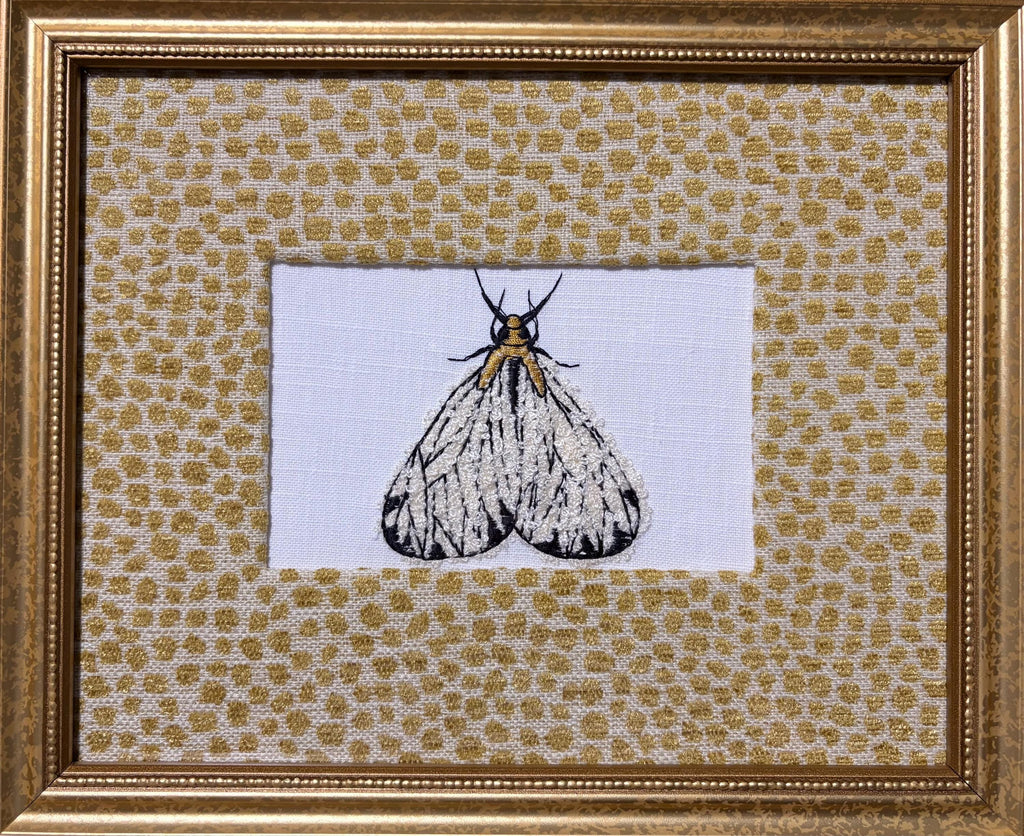 Embroidered Moth Wall Art | Tully Goldenrod Ballard Designs Fabric Mat