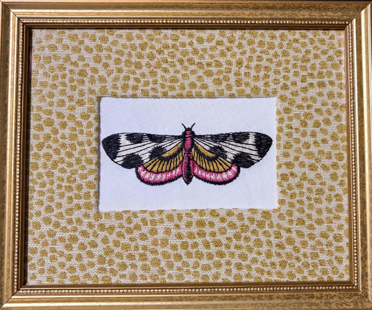 Embroidered Butterfly Moth Wall Art | Tully Goldenrod Ballard Designs Fabric Mat, Gold Frame