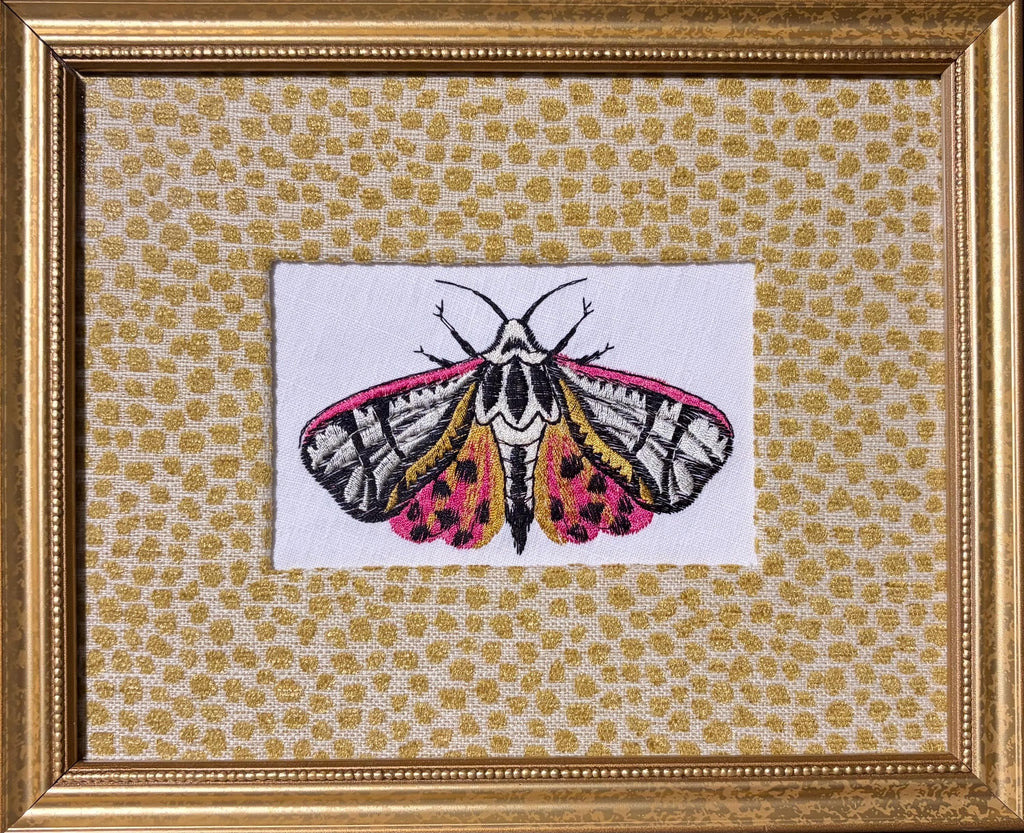 Custom Embroidered Butterfly Tiger Moth Wall Art | Tully Goldenrod Fabric Mat, Gold Frame Optional