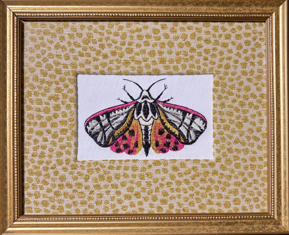 Custom Embroidered Butterfly Tiger Moth Wall Art | Tully Goldenrod Fabric Mat, Gold Frame Optional
