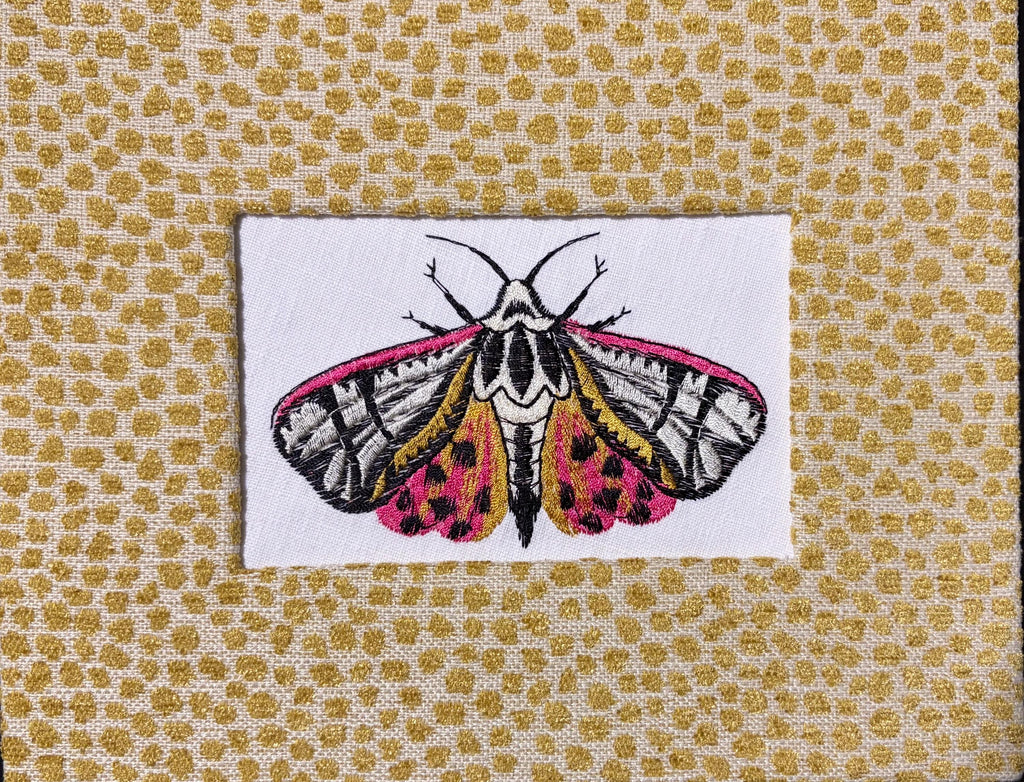 Custom Embroidered Butterfly Tiger Moth Wall Art | Tully Goldenrod Fabric Mat, Gold Frame Optional