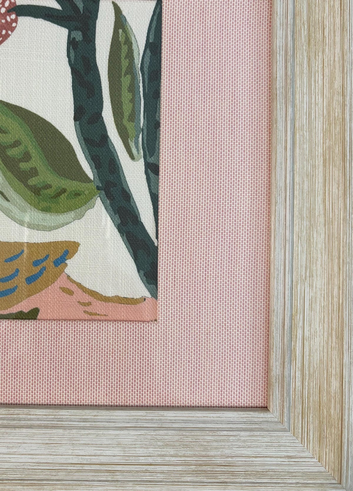 Ballard Designs Lyle Green Fabric Wall Art with Custom Pink Pedal Mat Decor