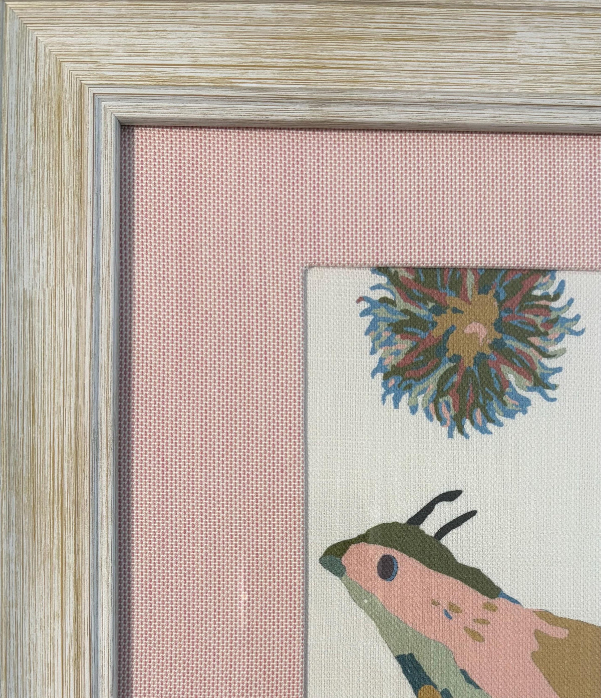 Ballard Designs Lyle Green Fabric Wall Art with Custom Pink Pedal Mat Decor
