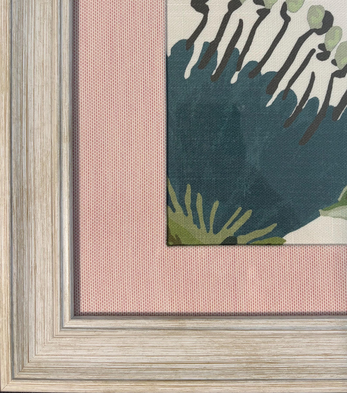 Framed-Ballard Designs Fabric Lyle Green with canvas pedal custom pink mat wall art