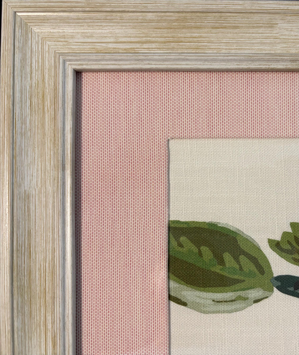 Ballard Designs Lyle Green Fabric Framed Wall Art with Canvas Pedal Custom Matting Distressed White Frame Botanical Gift